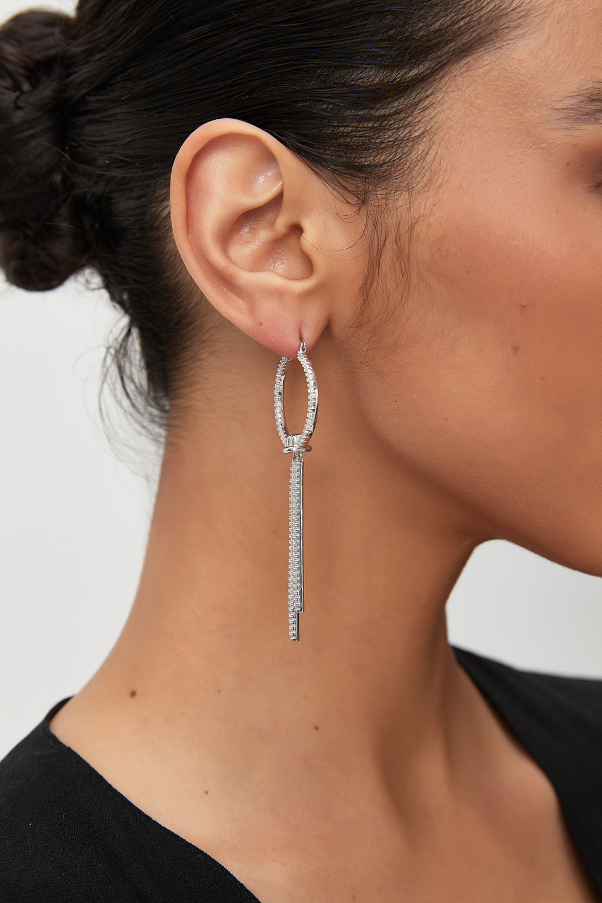 Linear Pavé Hoop Drop Earrings – Twin Bar
