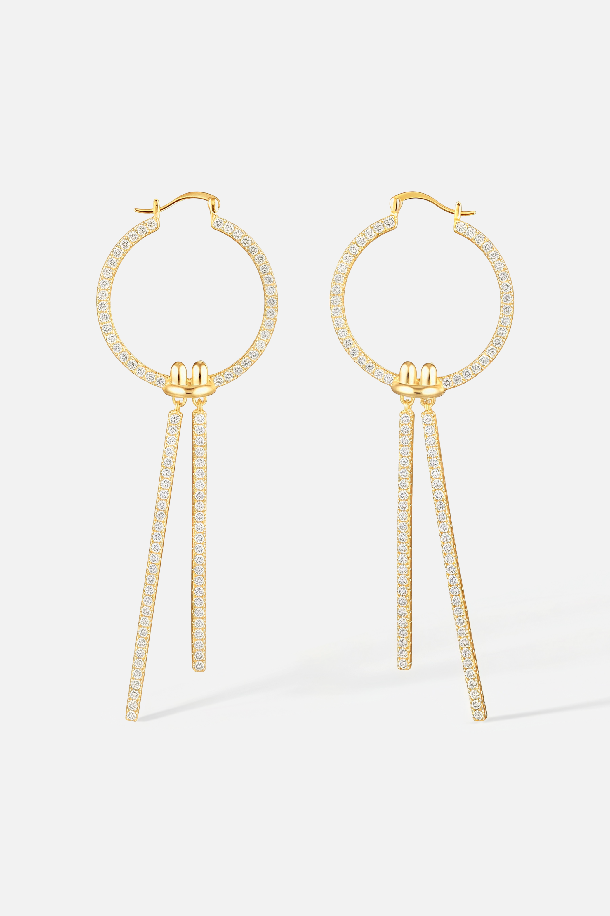 Pavé Linear Double Drop Earrings – Twin Bar