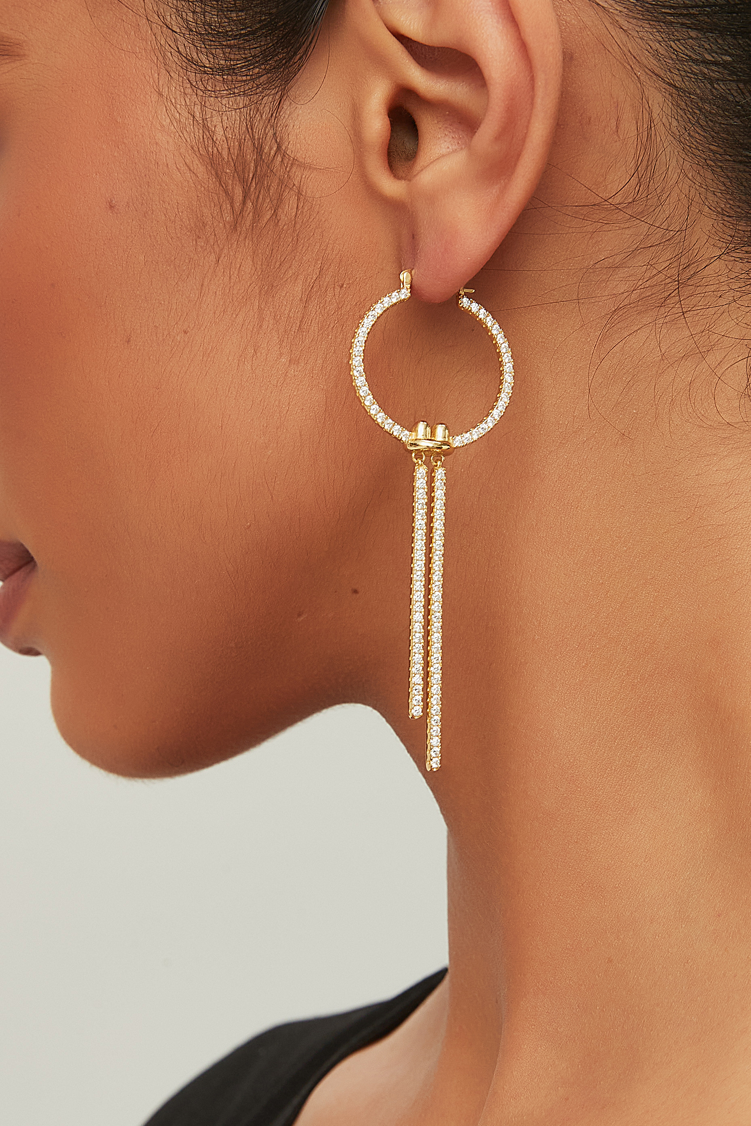 Pavé Linear Double Drop Earrings – Twin Bar