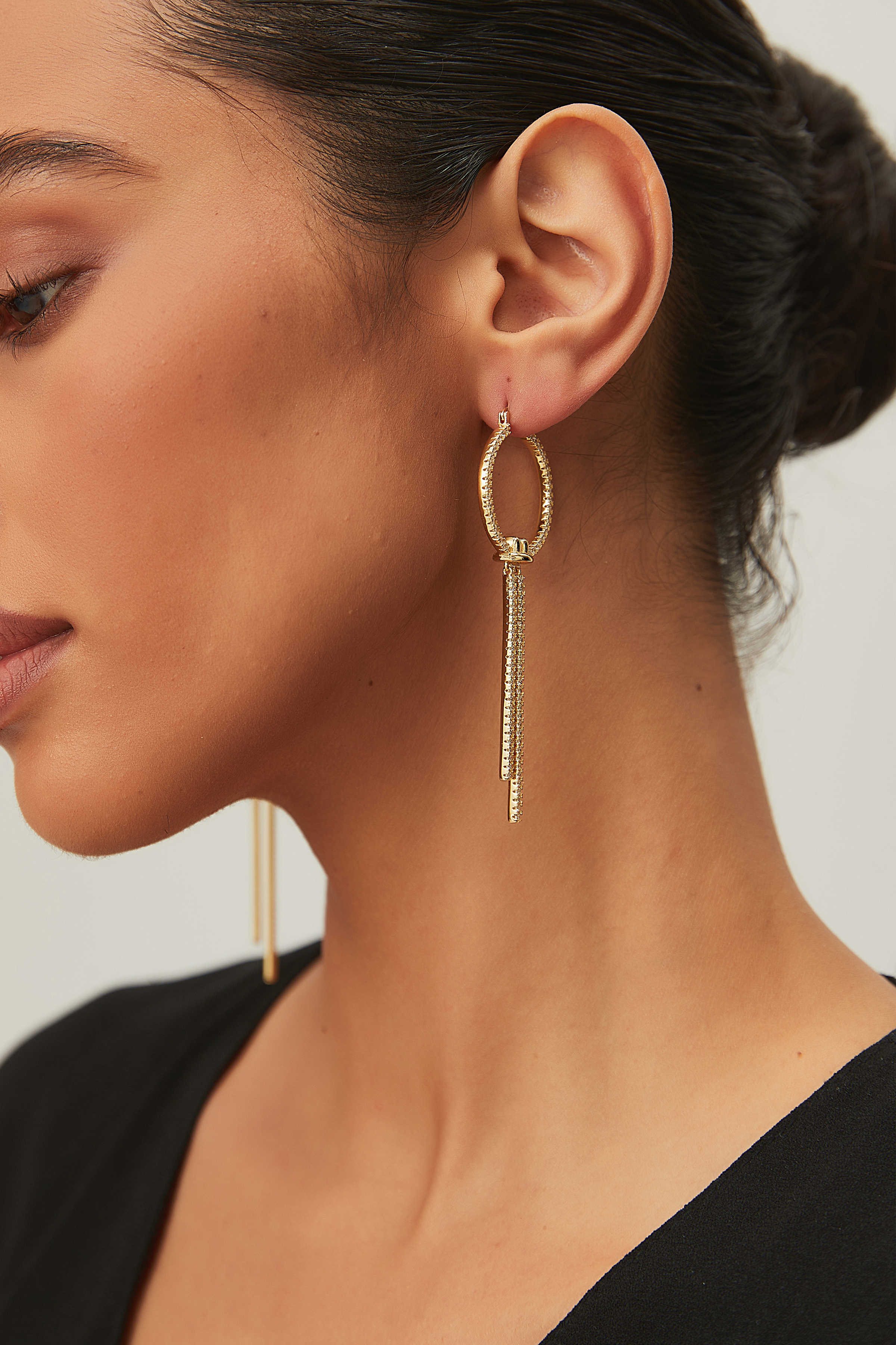 Pavé Linear Double Drop Earrings – Twin Bar