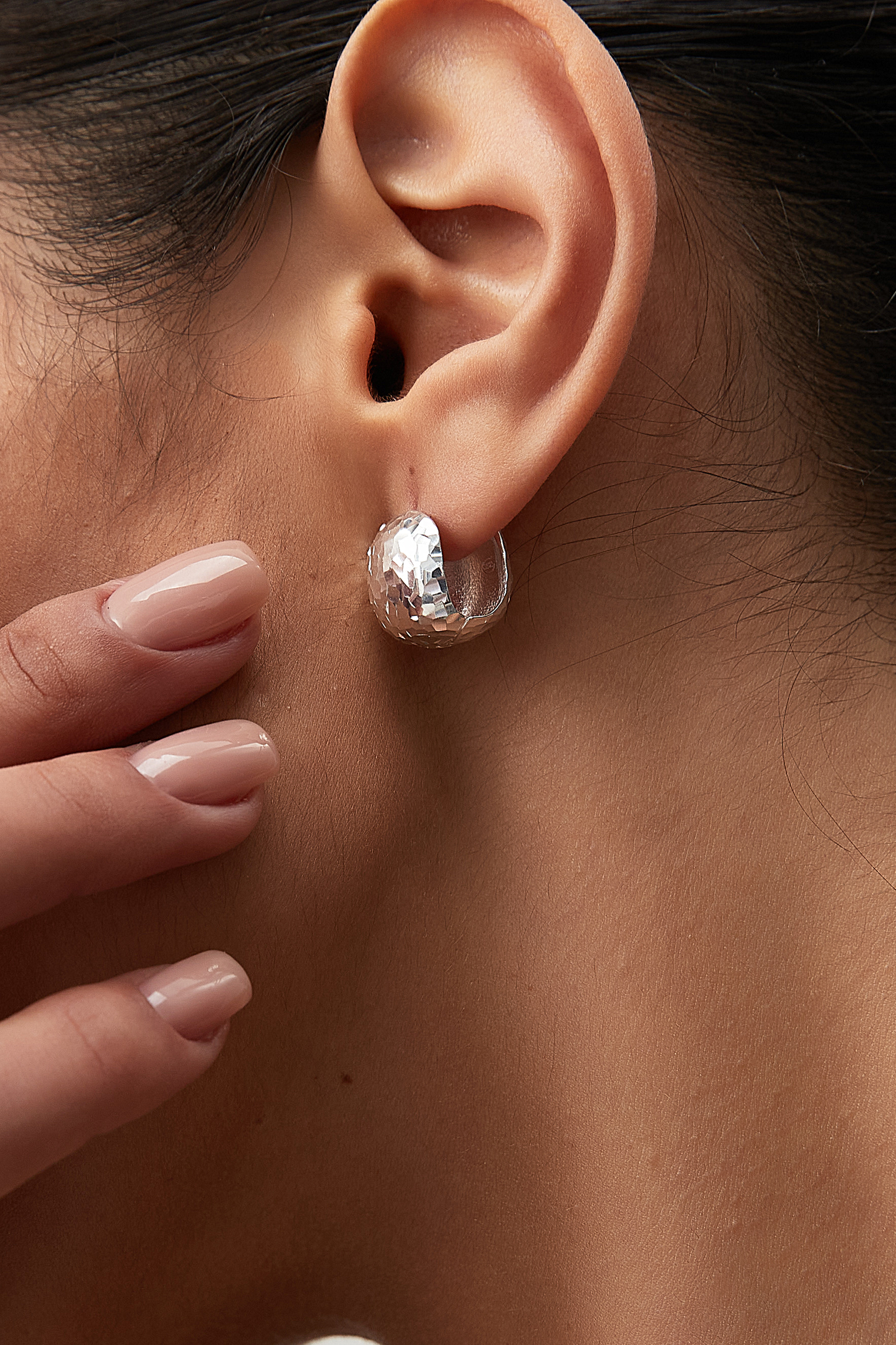 Hammered Dome Huggie Earrings