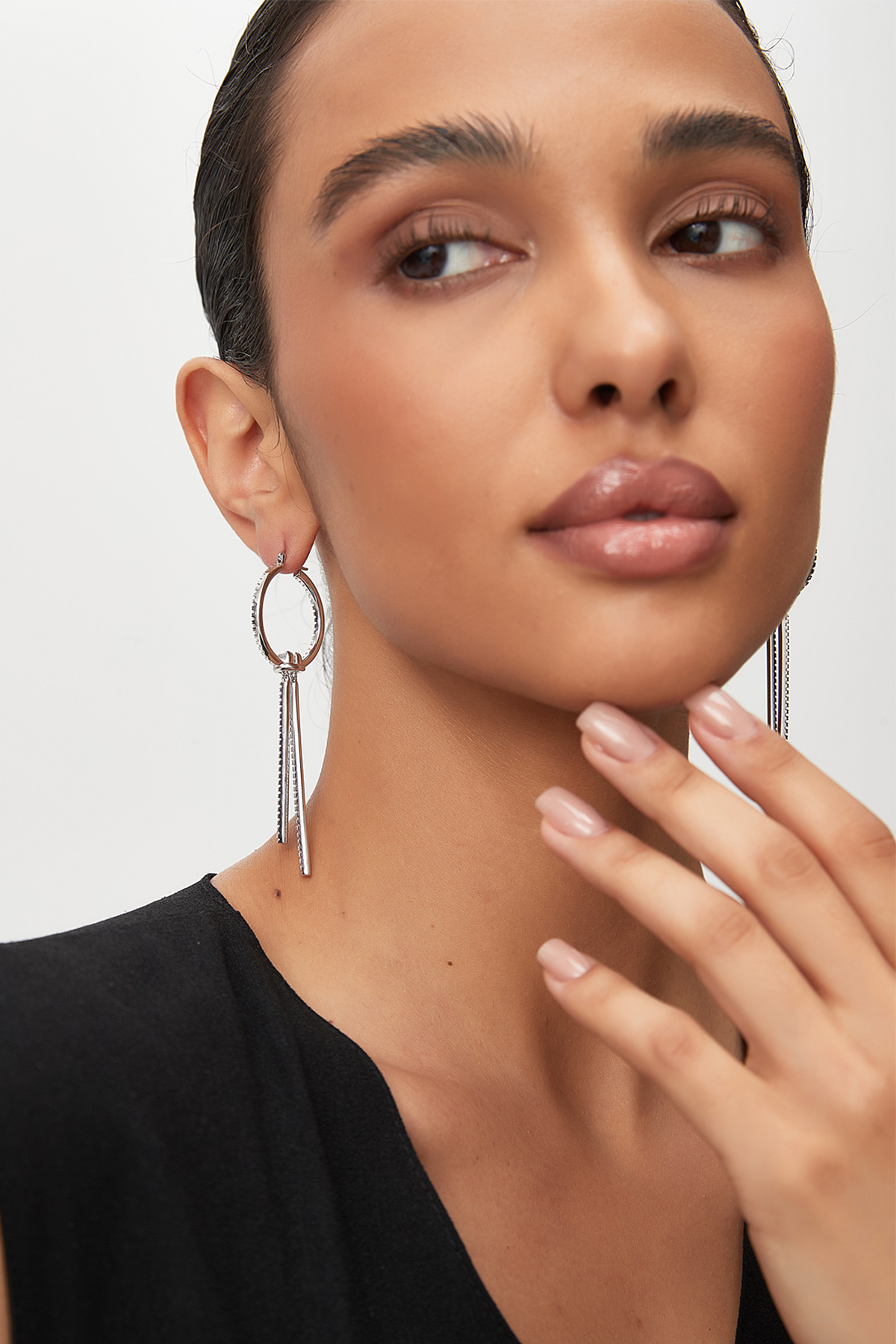 Linear Pavé Hoop Drop Earrings – Twin Bar