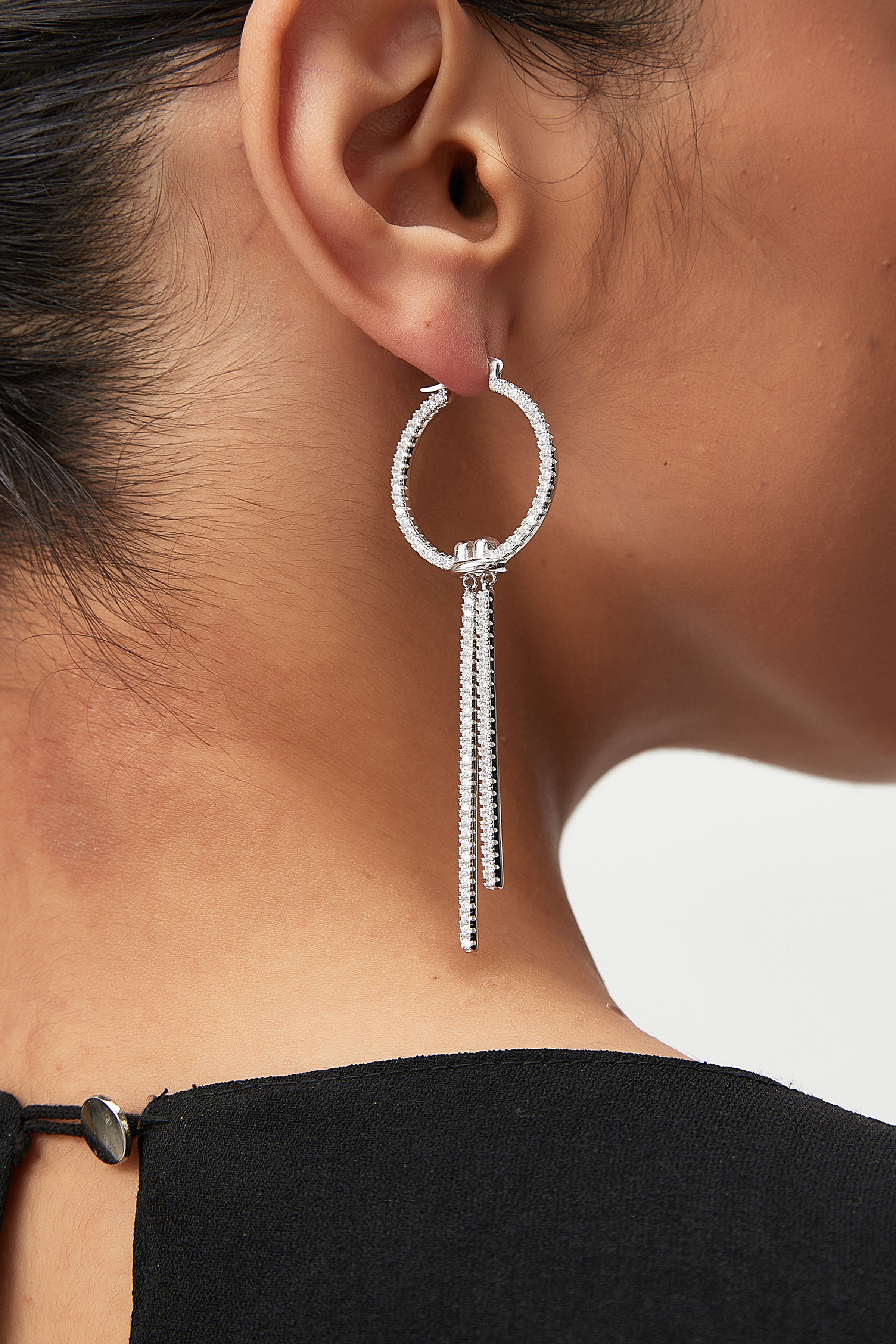 Linear Pavé Hoop Drop Earrings – Twin Bar