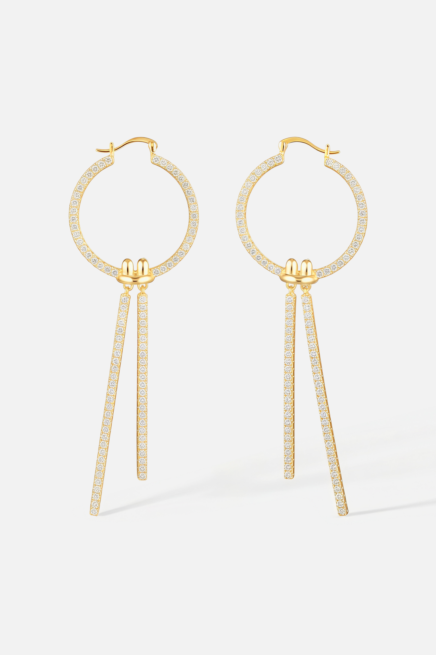 Pavé Linear Double Drop Earrings – Twin Bar