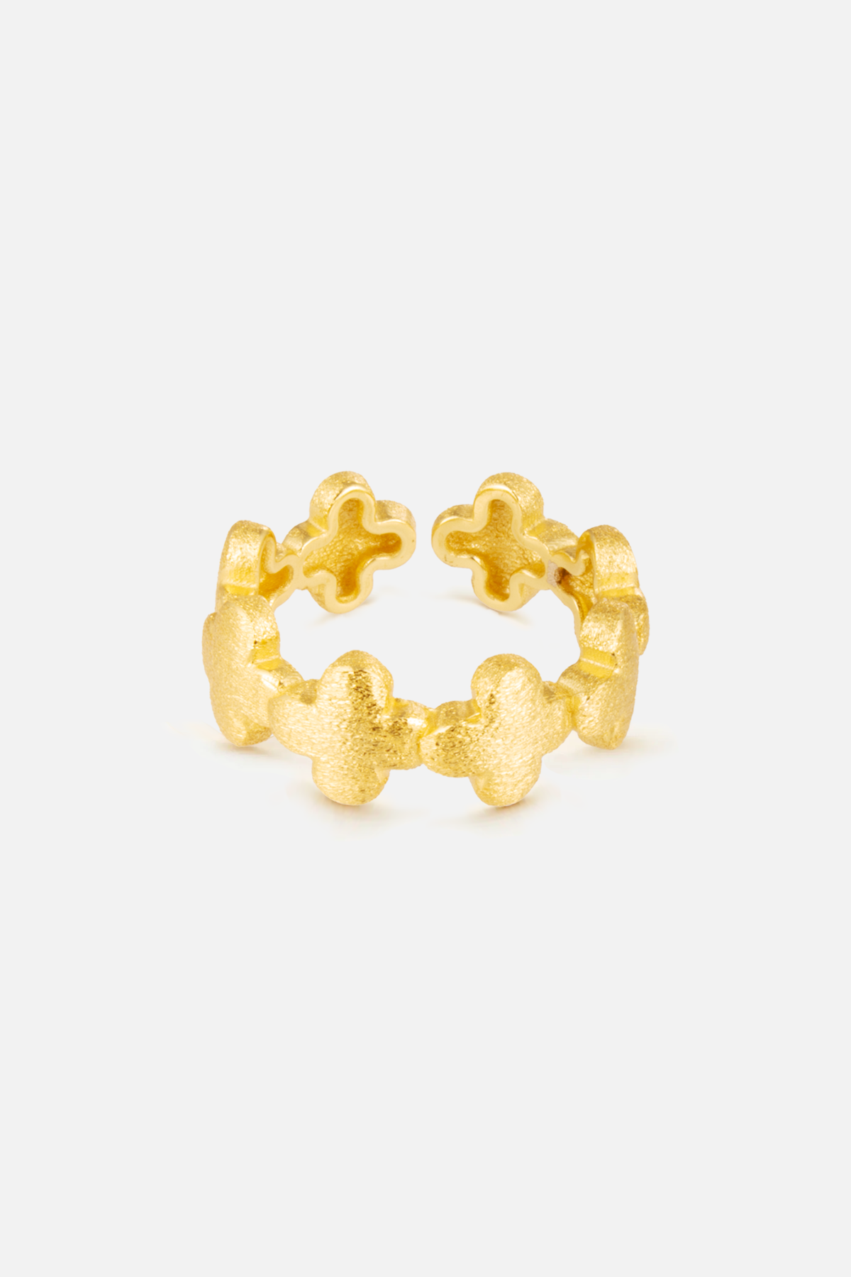 Skulpturaler strukturierter offener Bandring – Gold Flower