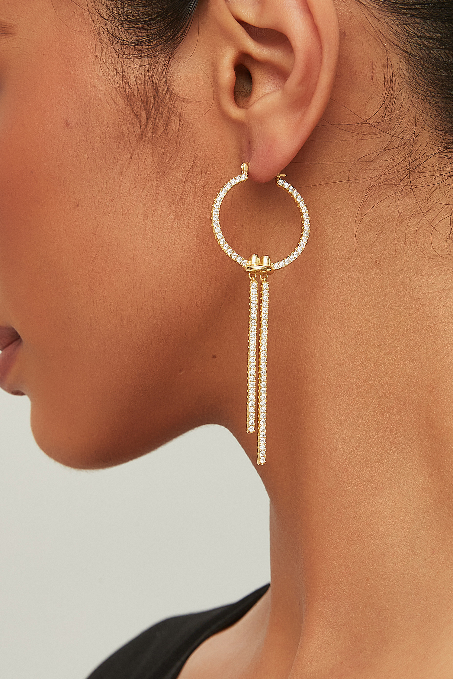Pavé Linear Double Drop Earrings – Twin Bar