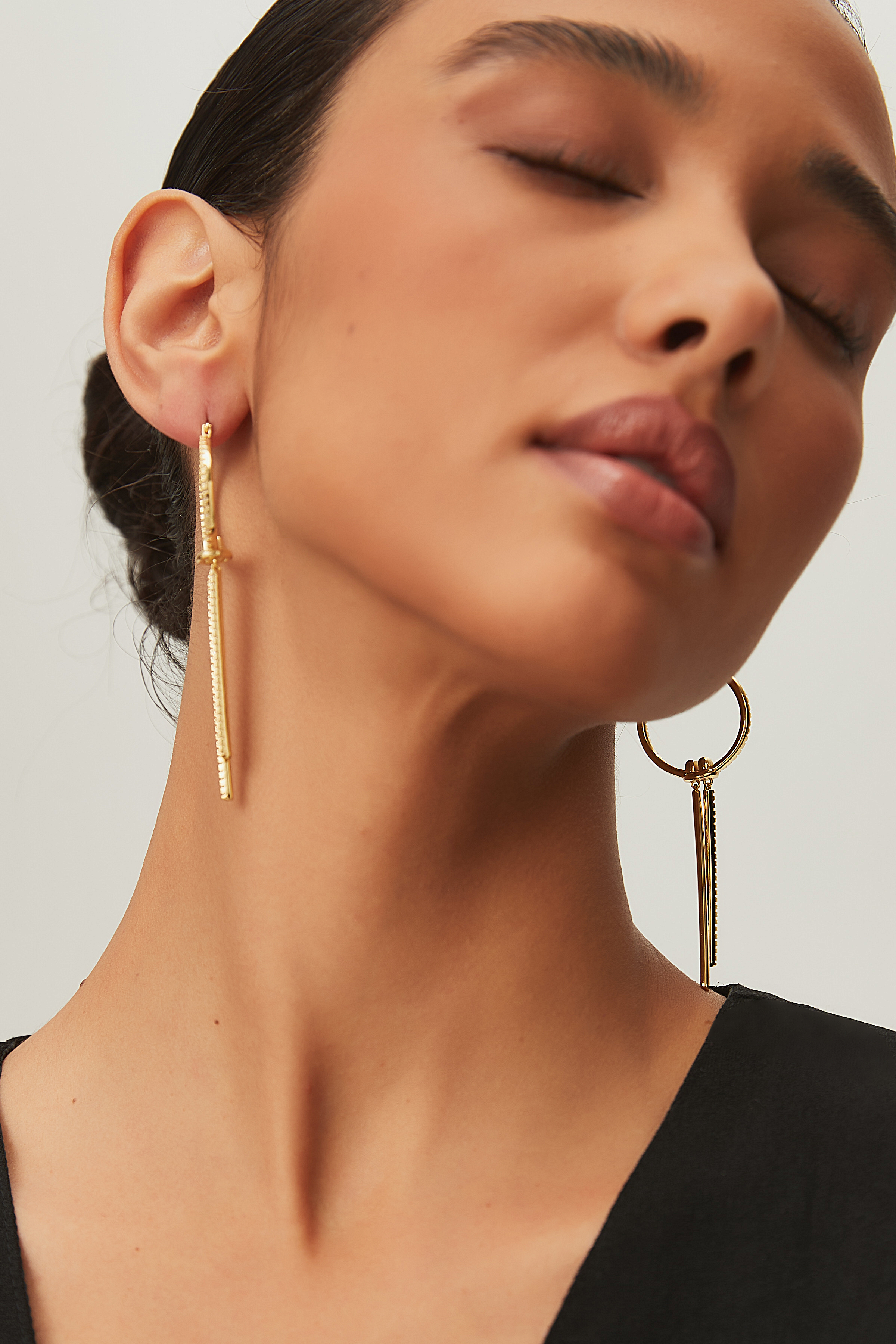 Pavé Linear Double Drop Earrings – Twin Bar