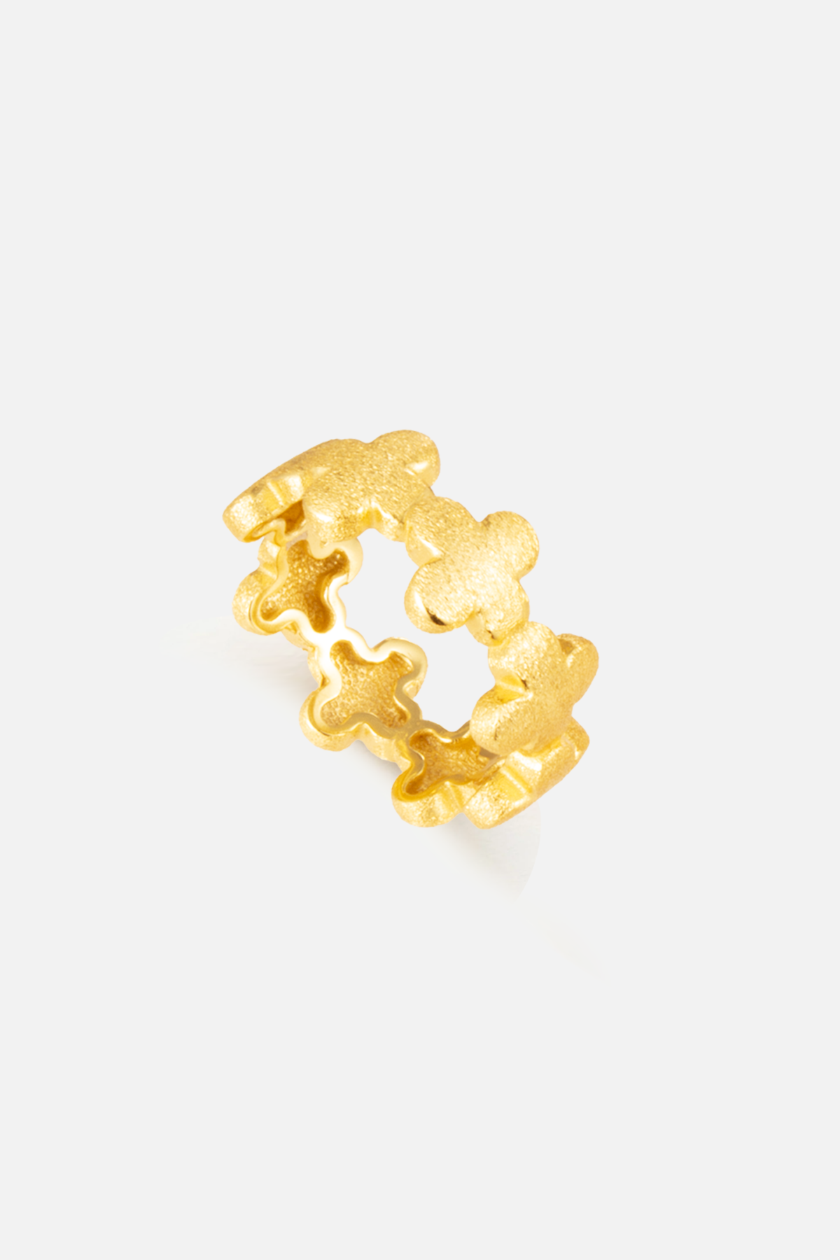 Skulpturaler strukturierter offener Bandring – Gold Flower