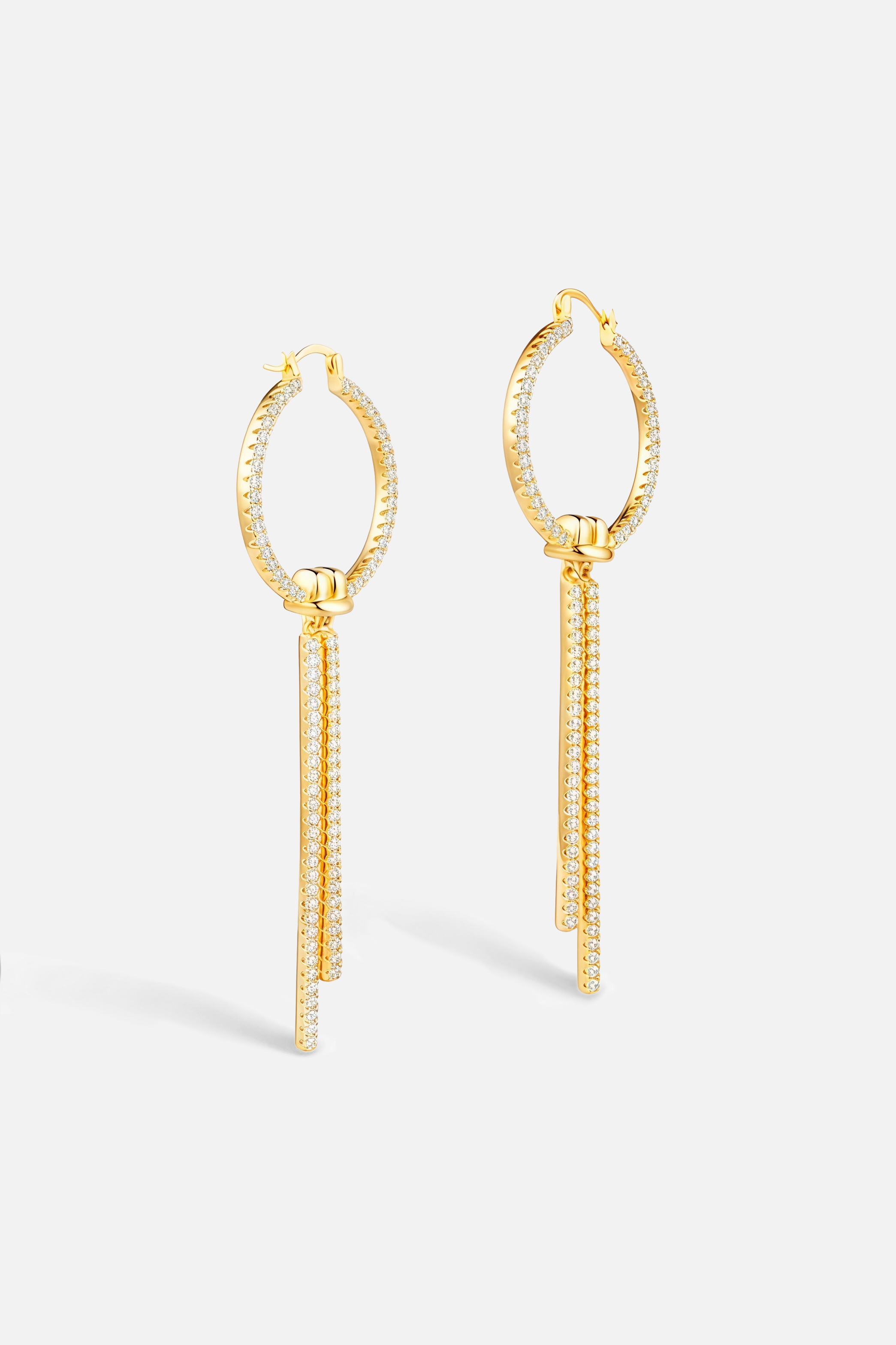 Pavé Linear Double Drop Earrings – Twin Bar
